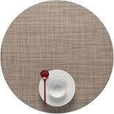 Chilewich Mini Basketweave Placemats, Round Woven Placemats Set of 4 | Reusable, Stain-Resistant, Indoor/Outdoor Tabletop Protection, Linen, 15" Round