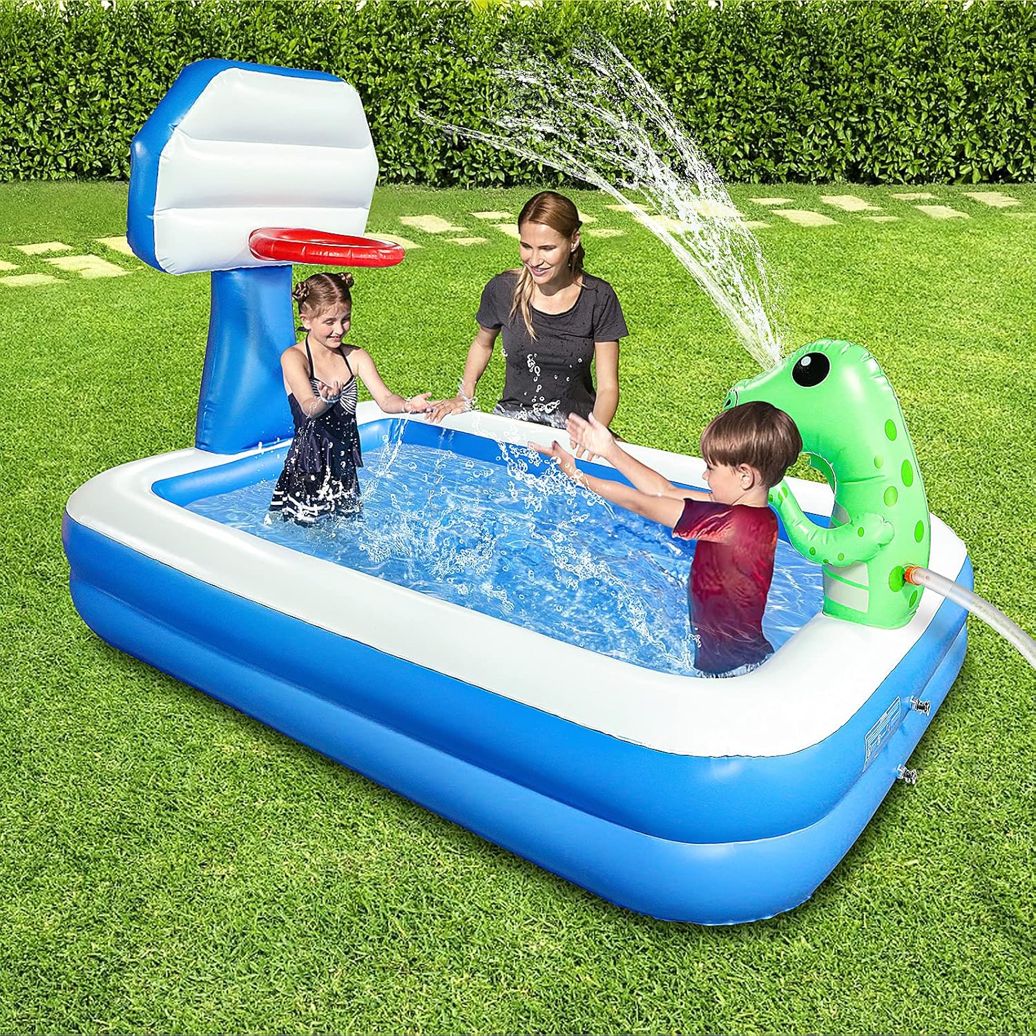 Growsly Inflatable Pool - Swimming Pool for Kids, Blow Up Kiddie Lounge Pool with Basketball Hoop and Dinosaur Sprinkler for Kids Adults Toddlers Age 3+, Outdoor Water Toys for Garden Backyard: Kitchen & Dining