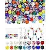 200PCS FIVEIZERO Rhinestone Beads for Jewelry Making, 15 Colors Round Sparkle Crystal Clay Bead Bulk Sparkly Baseball Necklace Beads for Bracelets and DIY Crafts