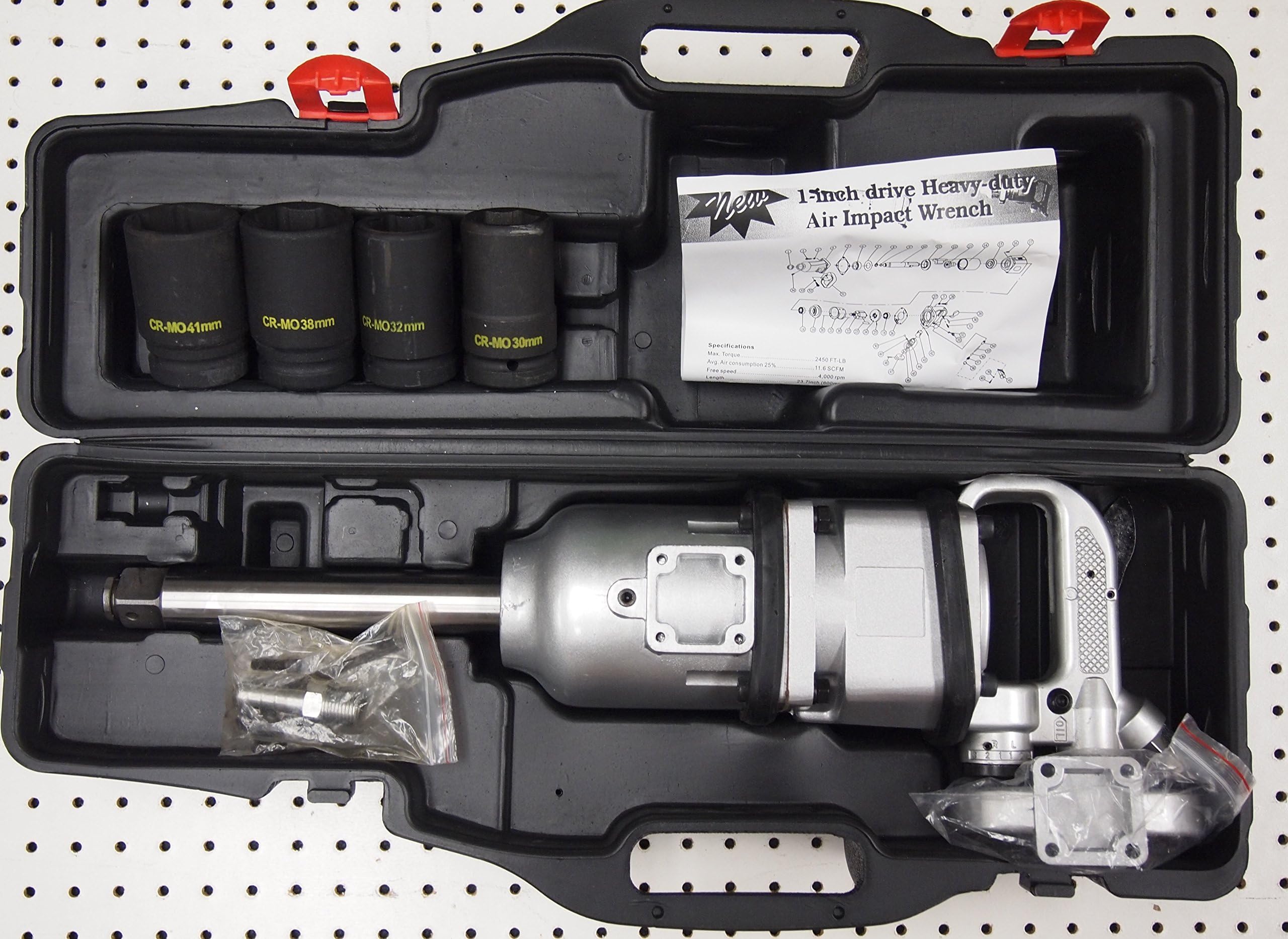 1" Drive Air Impact Wrench Gun 2450FT-LBS Long Shank w/4 Sockets