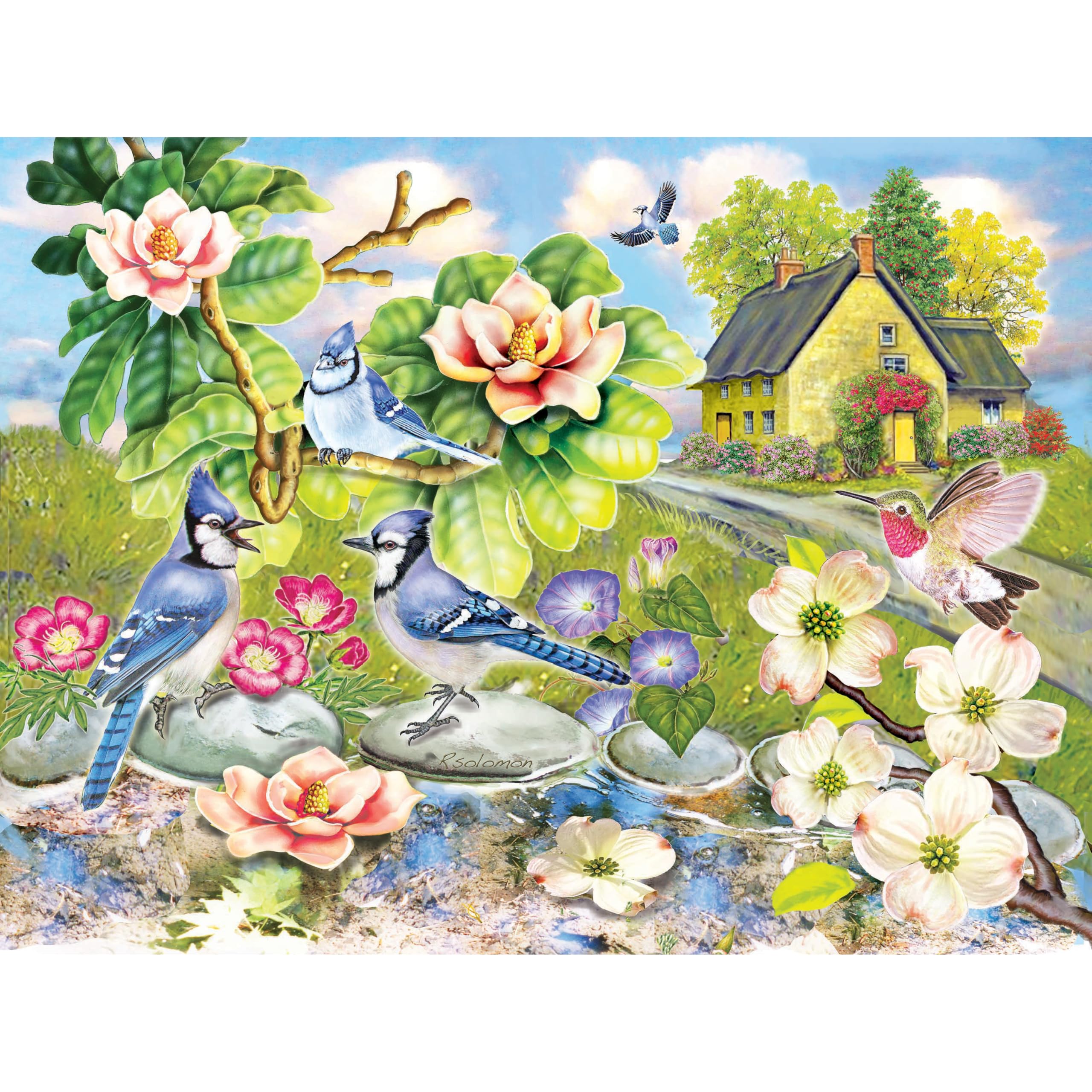 Photo 1 of 1000 Piece Puzzle for Teens and Adults – Challenging, Difficult, Hard Jigsaw – Rosiland Solomon Jaytalk Under Magnolias – Colorful Bird Art Puzzle 27x20 Inches