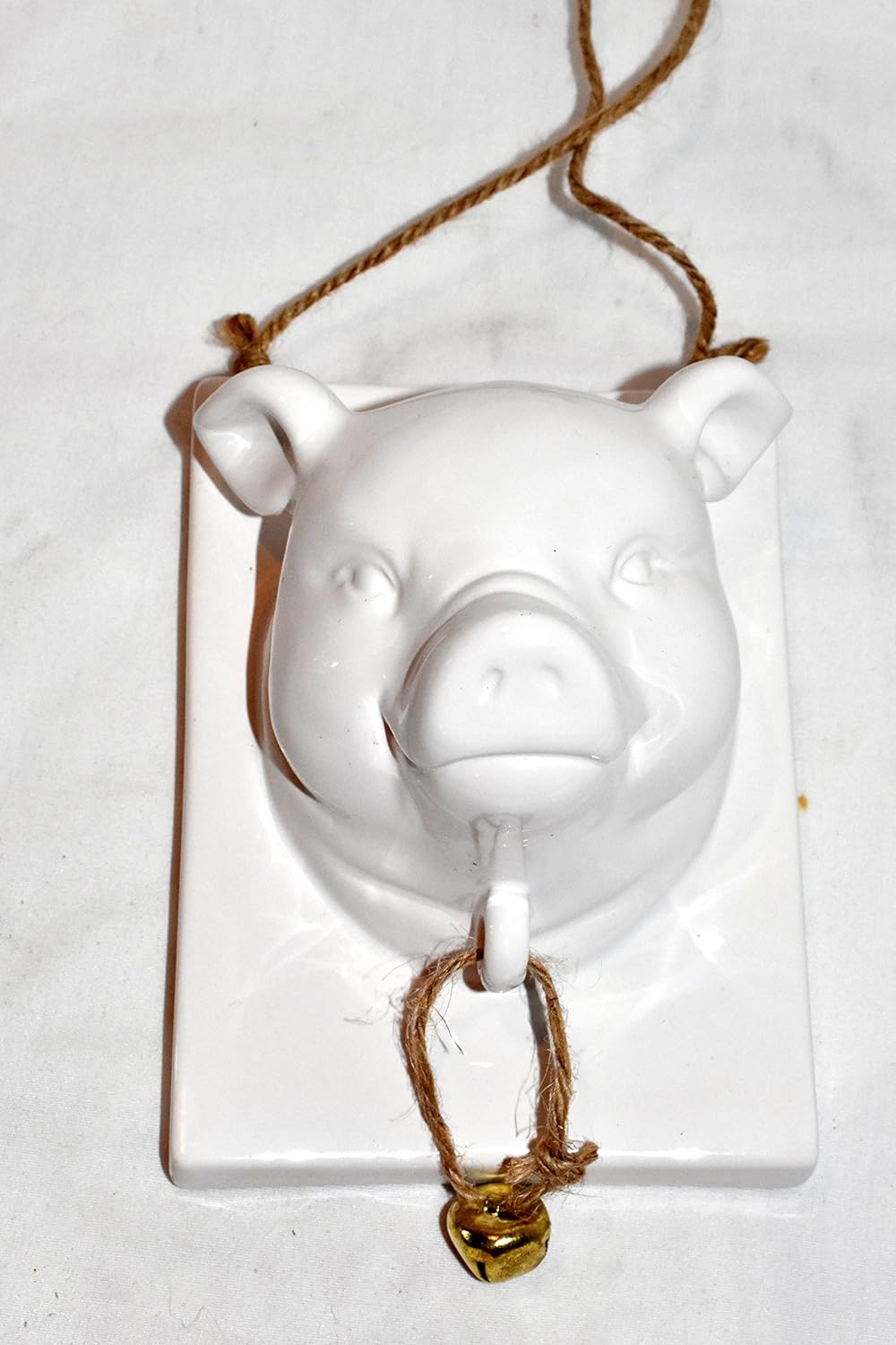 New White Pig Piglet with Hanging Bell Wall Hanging Ceraic