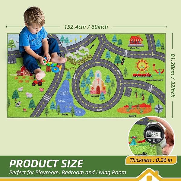 BEQHAUSE KIDS ROOM RUGS CITY LIFE, 32″X60″ EDUCATIONAL ROAD TRAFFIC KIDS RUG, NON SLIP WASHABLE KID CARPETS FOR CHILDREN ROOM BEDROOM PLAYROOM NURSERY ROOM DECOR