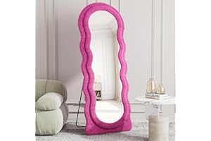 ZMYCZ Full Length Mirror, 63"x24" Wavy Floor Mirror, Arched Standing Mirror Full Length, Cloud Shaped Flannel Wall Mirror, Dressing Body Mirror Hanging or Leaning Against Wall for Bedroom (Pink)