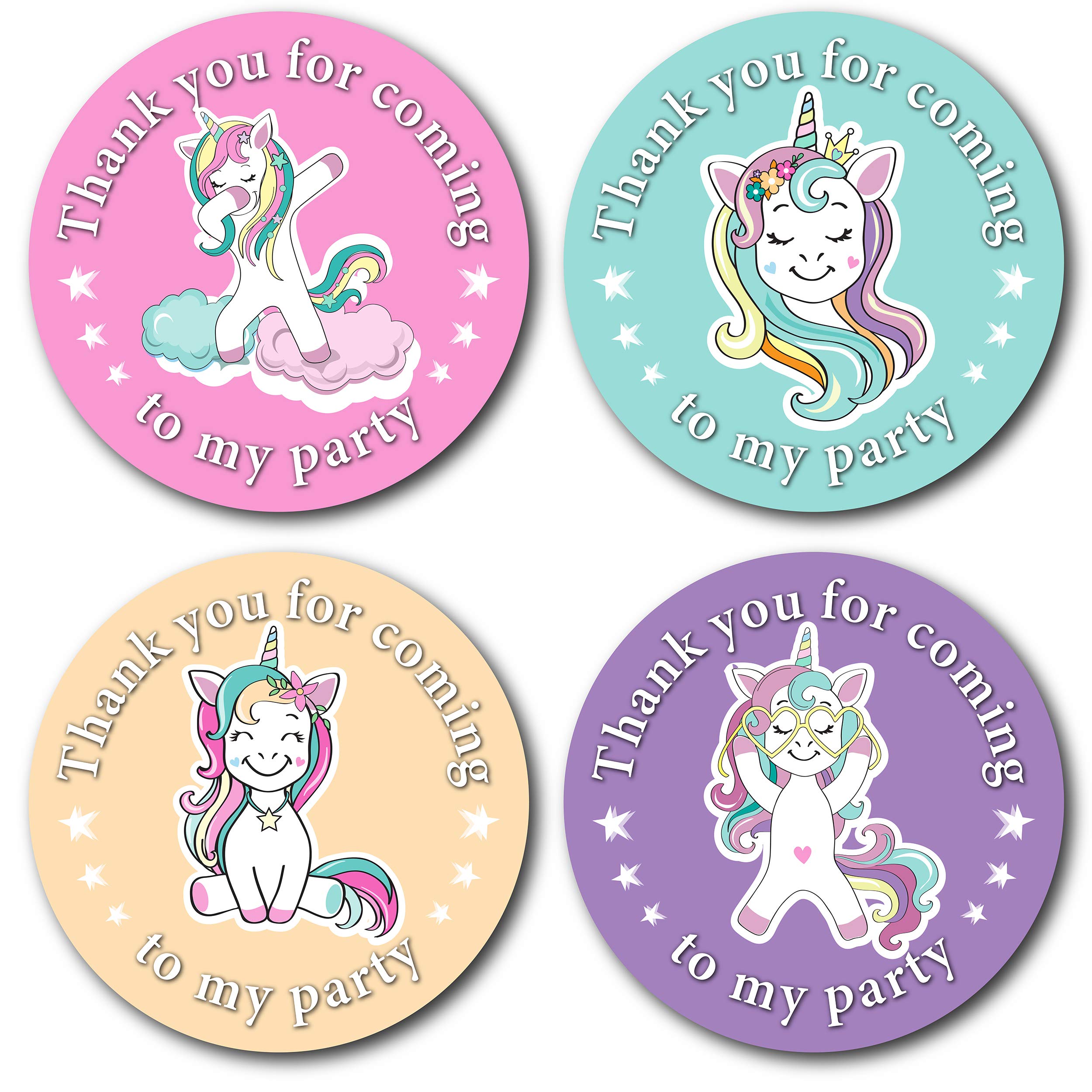 24 x 40mm Unicorn Thank You for Coming to My Party Stickers from Olivia Samuel. 4 Pastel Colours (24 Stickers). Great for Party Bags, Sweet Cones and Birthday Party Bag fillers.