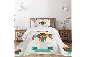 Ambesonne Southwestern Bedspread, Composition with an Eagle in Style Folk Totem, Decorative Quilted 2 Piece Coverlet Set with Pillow Sham, Twin Size, Coconut Brown