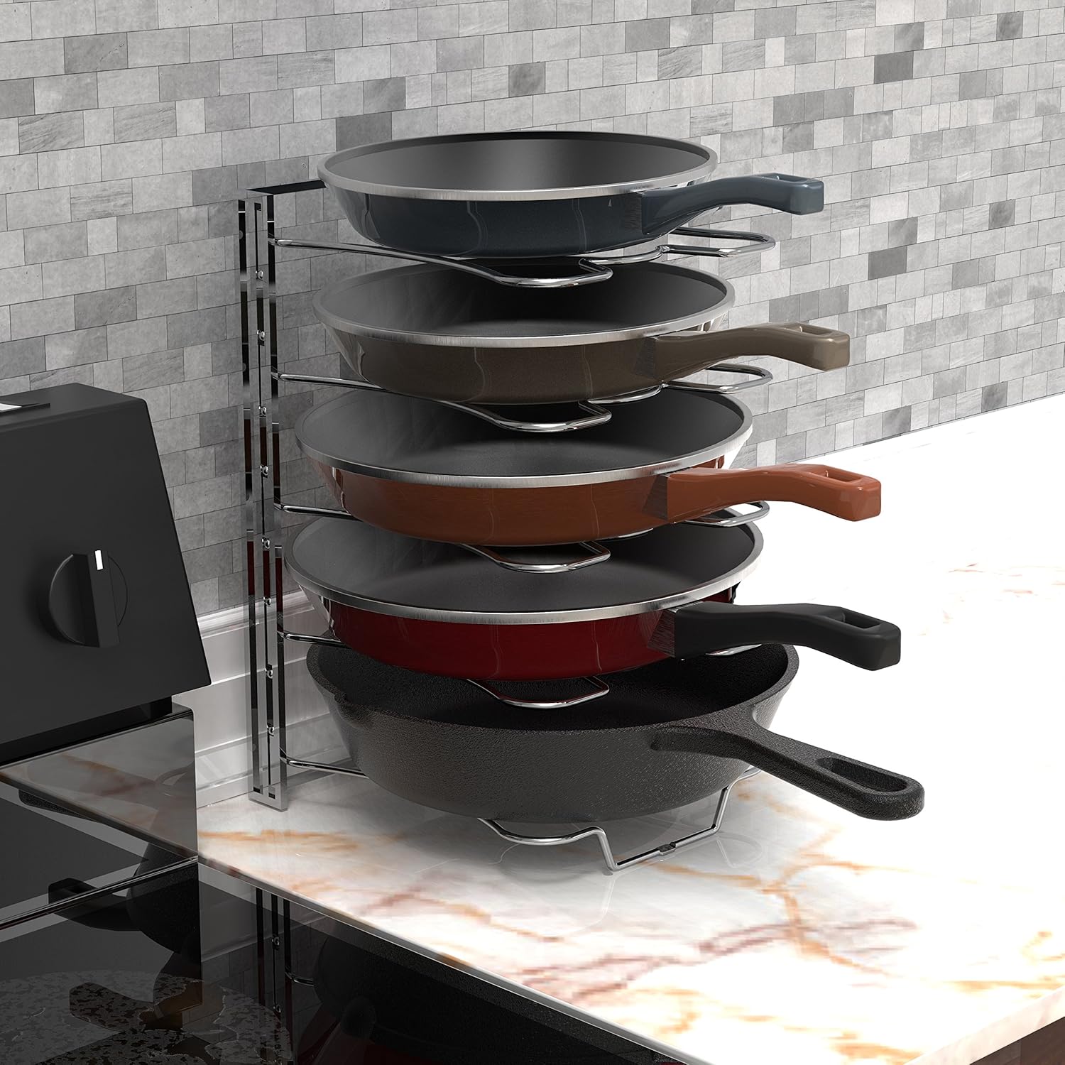 Simple Houseware Kitchen Cabinet 5 Adjustable Compartments Pan and Pot Lid Organizer Rack Holder, Chrome: Home & Kitchen