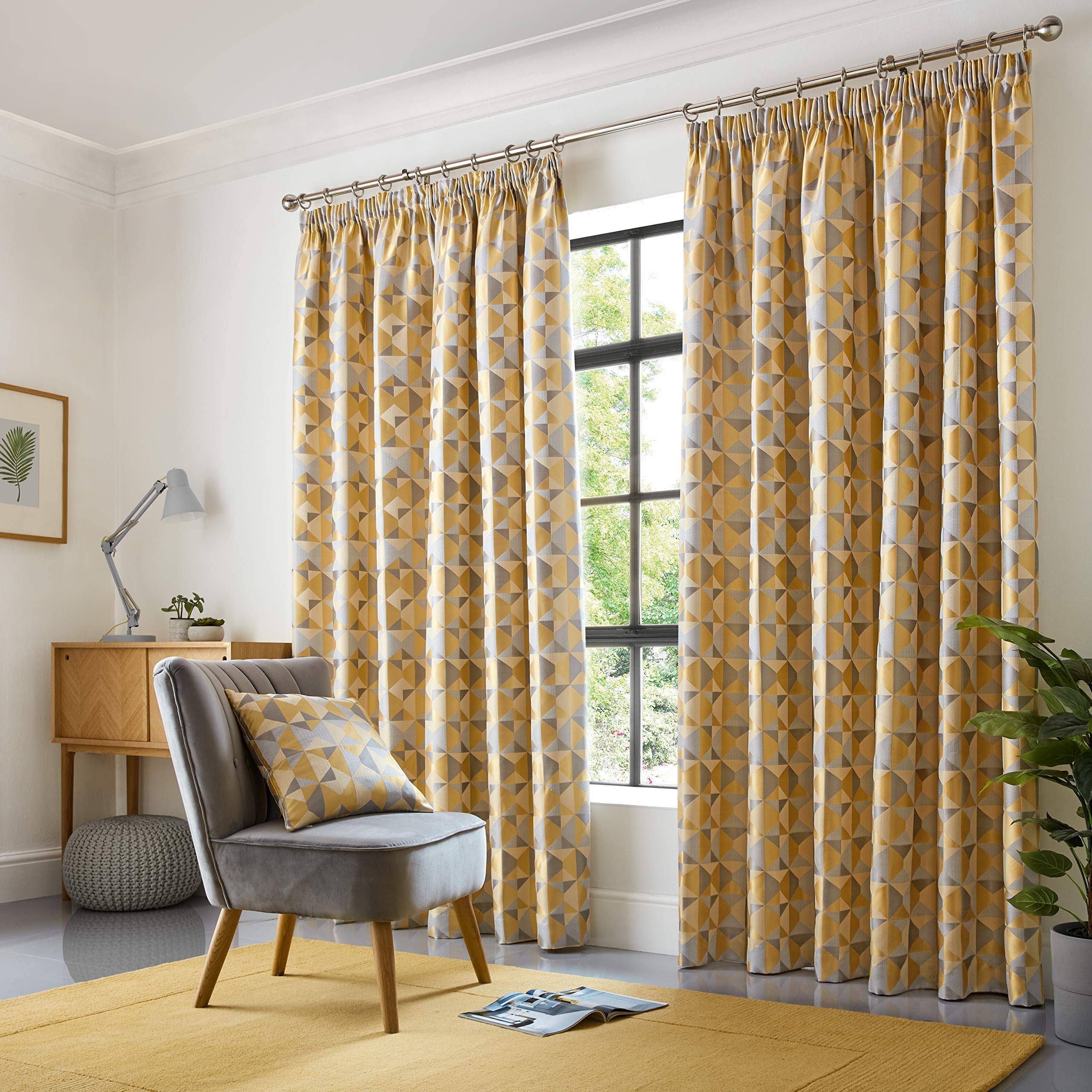 Alan Symonds Skandi Lined Pencil Pleat/Taped Top Curtains (Ochre, 66" x 72" (168 x 183cm))