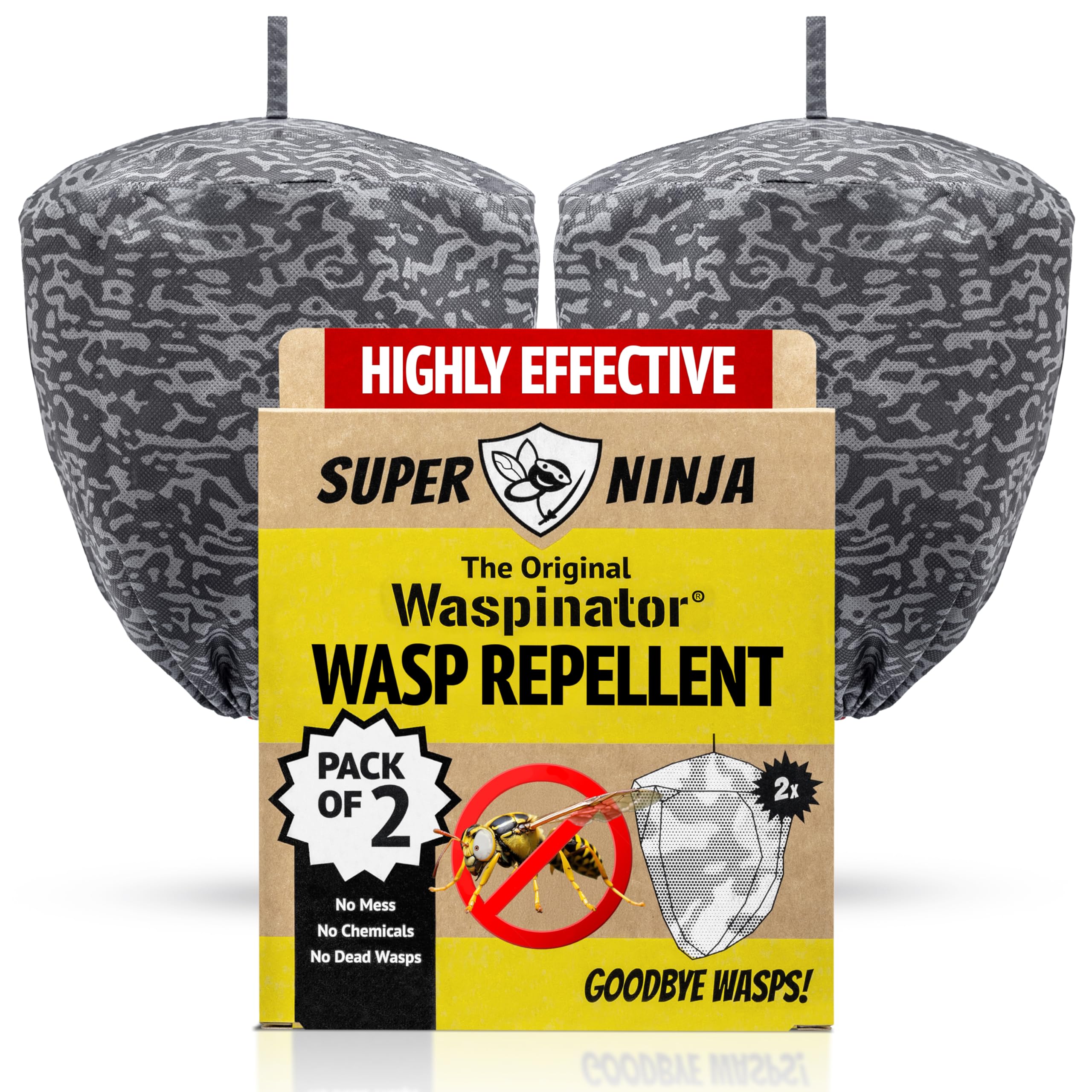 Waspinator Wasp Nest Decoy - 2 Pack, Fake Wasp Nest for Outdoor Hanging, Yellow Jackets & Bee Repellent, Waterproof & Tear-Resistant Deterrent for Outdoor, Patio & Garden