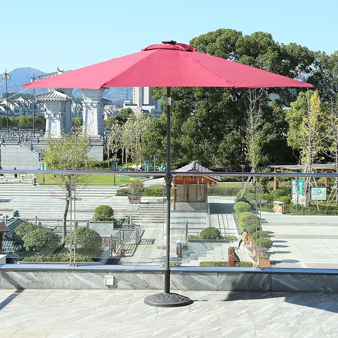 Caymus Patio Umbrella Outdoor Solar Powered Umbrella Led Umbrellas With 32led Lights Tilt And Crank Table Umbrellas For Garden Deck Backyard And Pool Red Amazon In Garden Outdoors