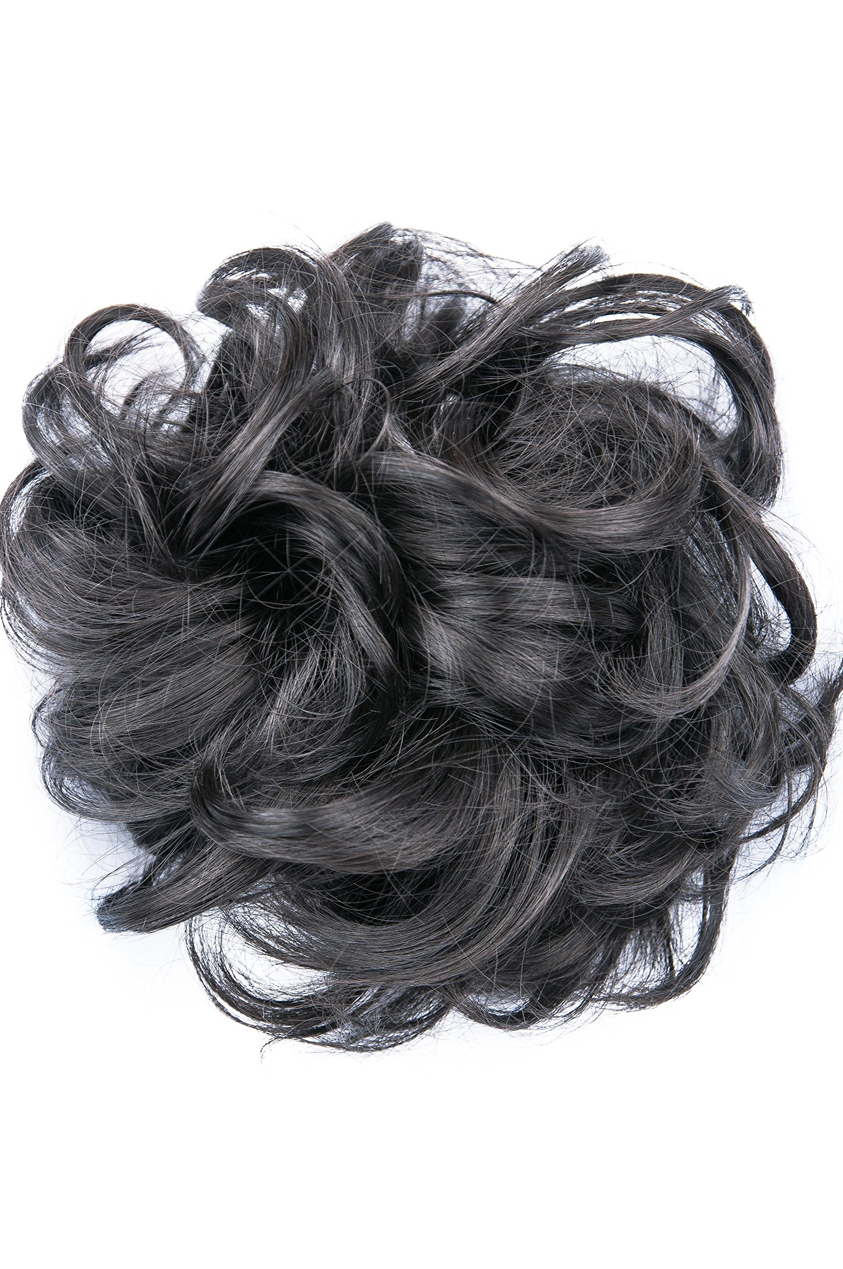 Bombshell Hair Scrunchy Scrunchie Bun Up Do Hair Piece Hair Ribbon Ponytail Extensions Wavy Messy Bun (M02 NATURAL BLACK)