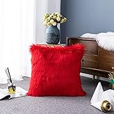 LIGICKY Luxury Series Soft Faux Fur Throw Pillow Cover Decorative Square Plush Pillow Case Cushion Cover for Couch Sofa Bed, 18" x 18" Red
