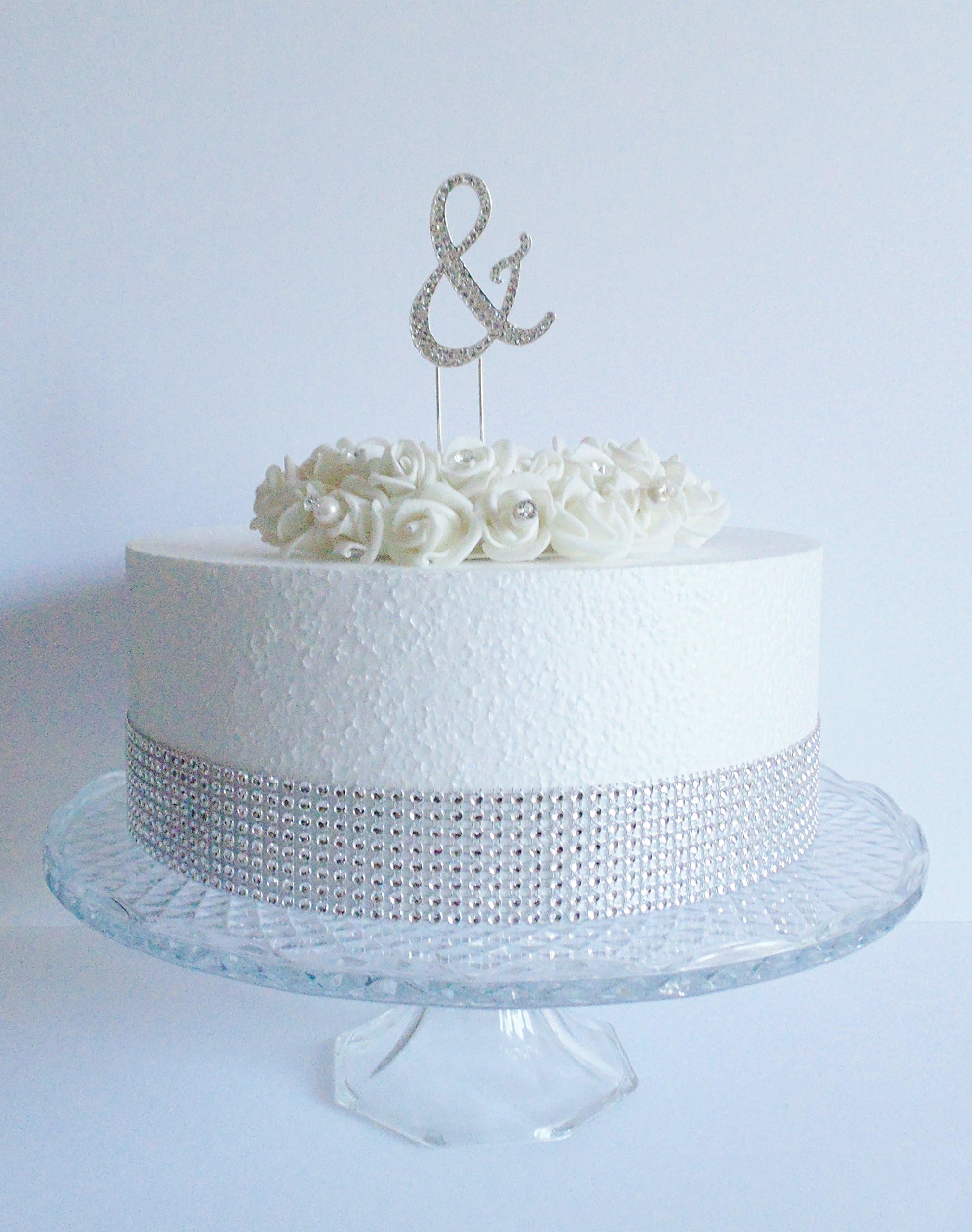 Cake Decoration Letter '&' (6.5cm) to go with our Large 12cm Letters. Silver Coloured Cake Topper with Clear Diamante Crystals - Symbol '&' (ampersand)