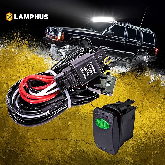 Lamphus 12v 40a Off Road Led Light Bar Relay Wiring Harness Kit For Atv Jeep Green On Off Switch
