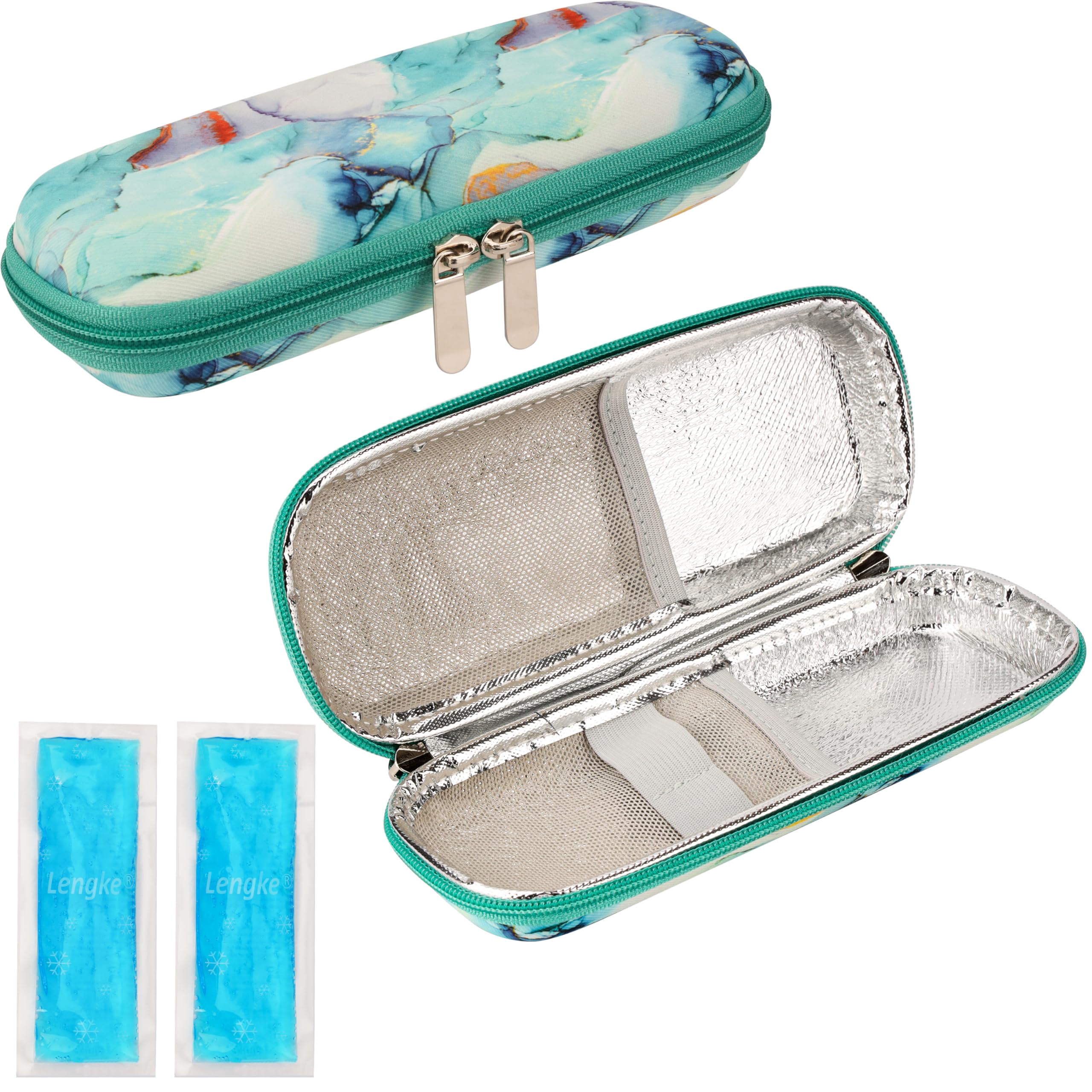 BELLE VOUS Insulin Cooler Travel Case with 2 Reusable Ice Packs - Diabetic Medication Organiser Bag for Insulin Pens and Other Diabetic Supplies - Portable Medical Cool Bag with Light Blue Design