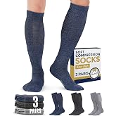 Pembrook&reg; Light Compression Socks for Men &amp; Women - 3 Pairs | 8-15 mmhg Compression Dress Socks for Men | Support Socks