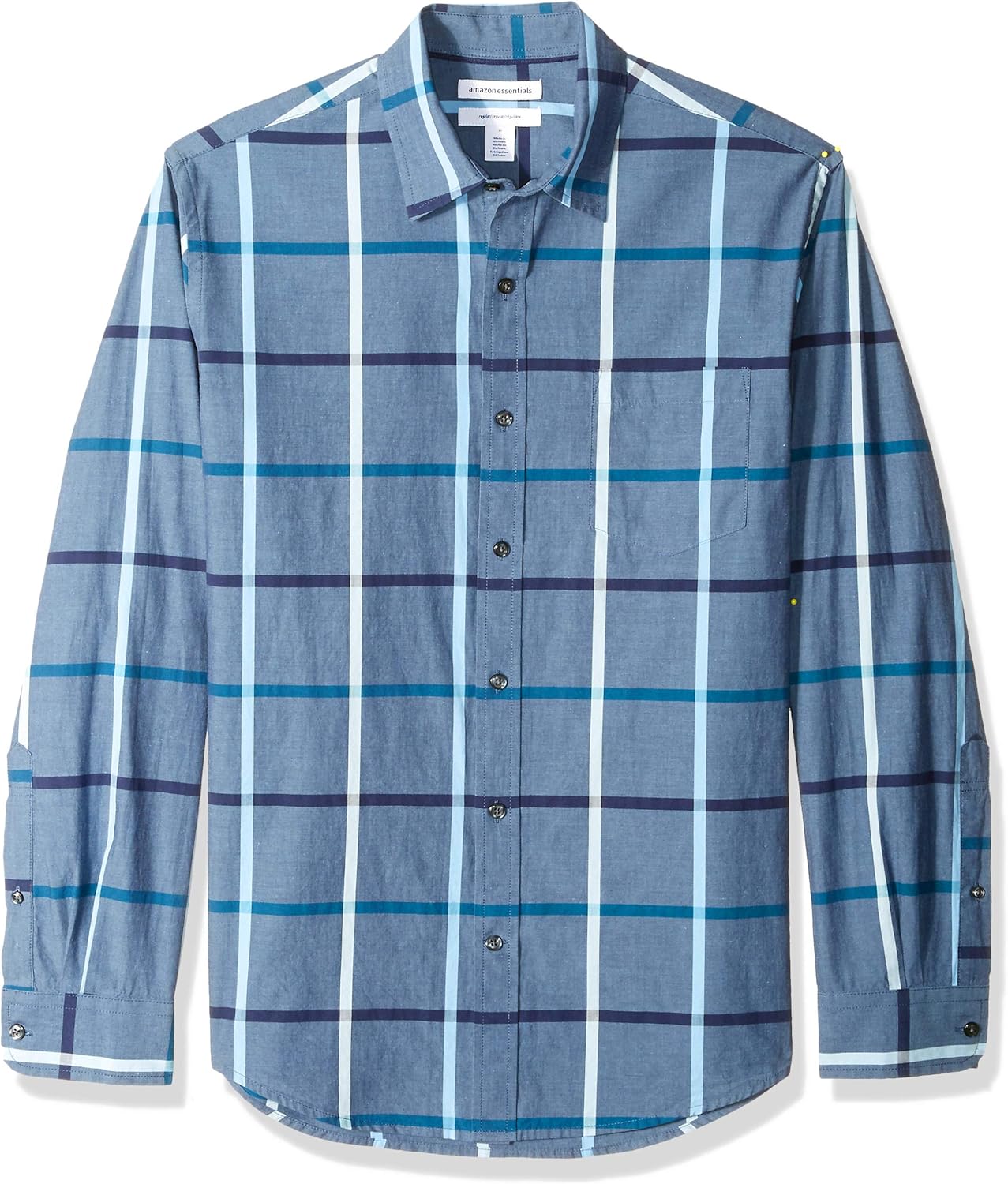 Amazon Essentials Men's Regular-Fit Long-Sleeve Plaid Casual Poplin Shirt