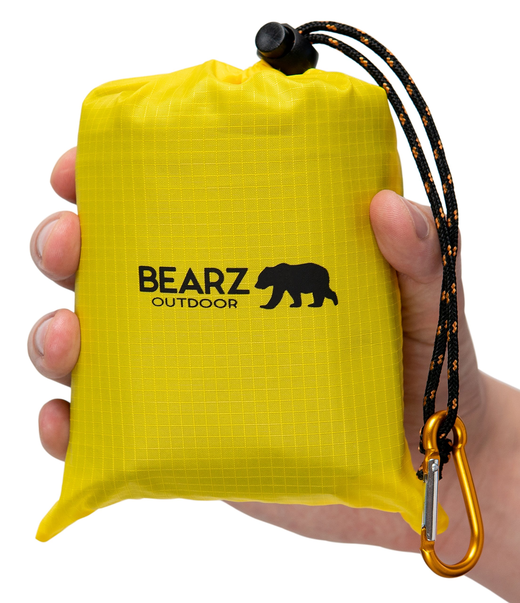 BEARZ Outdoor Travel Blanket - Pocket Sized Beach Mat, Waterproof Picnic Mat, Sandproof - Camping Gadgets & Festival Hiking Accessories (Yellow)