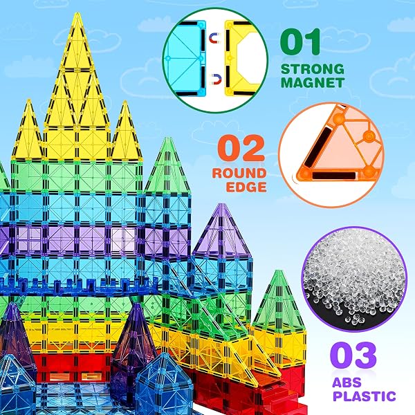 ZMAXKIC MAGNETIC TILES, 135PCS MAGNETIC BUILDING BLOCKS WITH 2 CARS, LARGE MAGNET BUILDING SET,STEM SENSORY EDUCATIONAL TOYS GIFT FOR TODDLERS KIDS BOYS GIRLS.