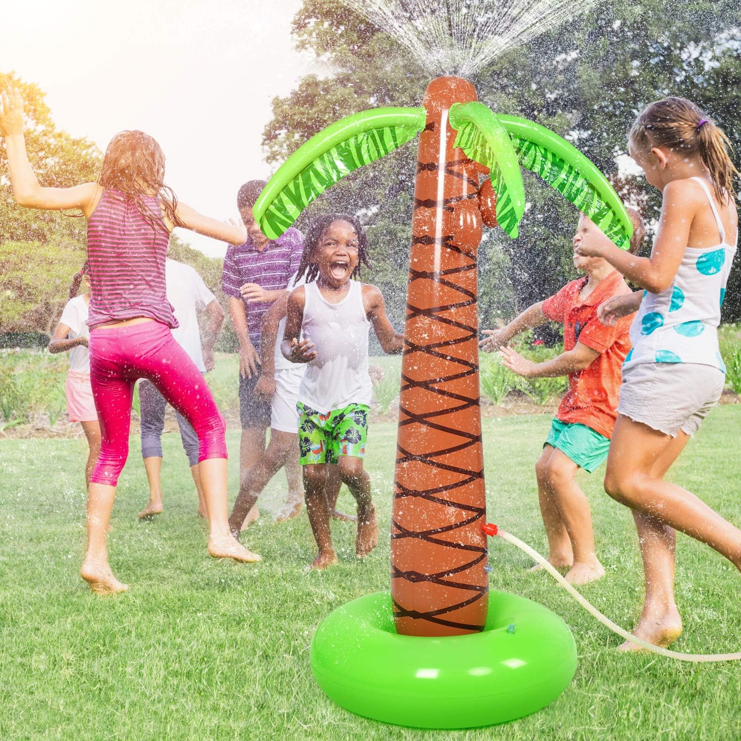 BATTOP Water Play Sprinkler Inflatable Palm Tree Kids Spray Water Toy Outdoor Party Summer Fun for Backyard Play 61"