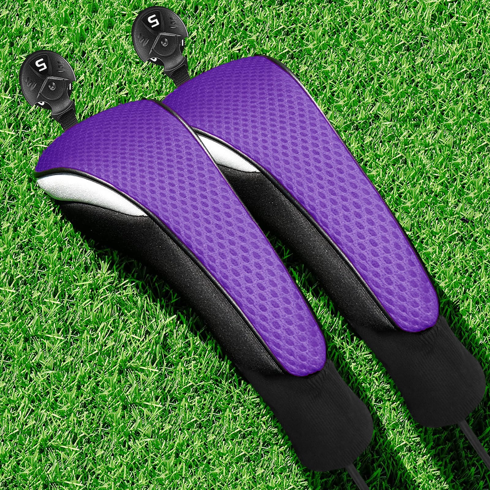 Golf Woods Club Head Covers Hybrid 2/3 Pack With Gift Box, Golf Head Covers 3 5 X With interchangeable Number Tag for Men Women (Purple 2pcs)