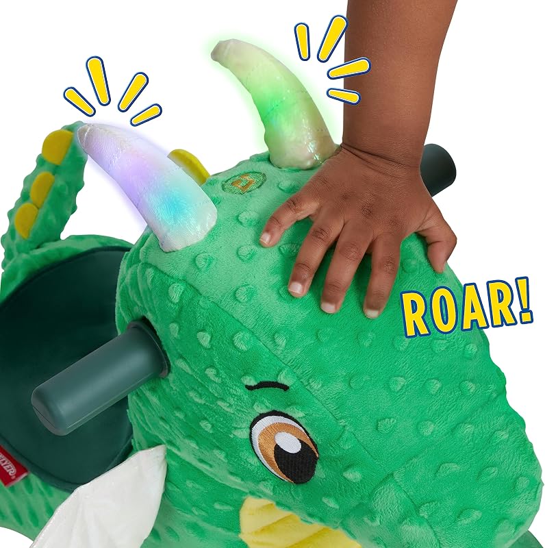 Jade il Drago Magico con luci e suoni interattivi, giocattolo tattile cavalcabile verde, per bambini da 1 a 3 anni