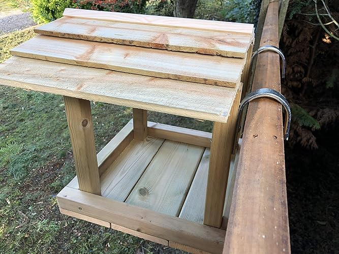 Seeds Feeder Station Hanging Wooden Bird Table Over The Fence
