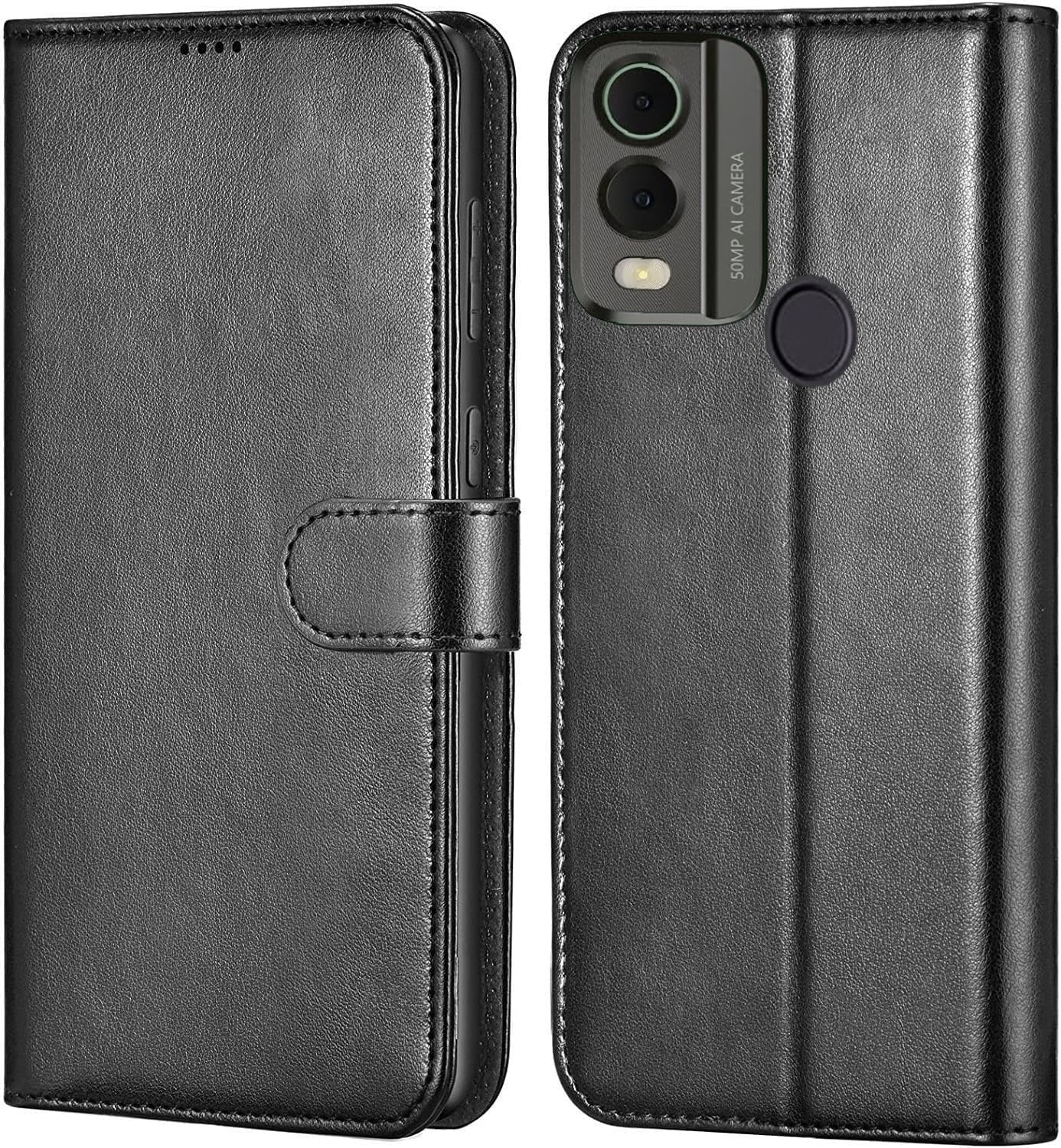 AMAZE!UK For Nokia C32 / Nokia C22 Phone Case Leather Flip Wallet Premium Shockproof Slim Book Magnetic Stand Phone Cover (Black)