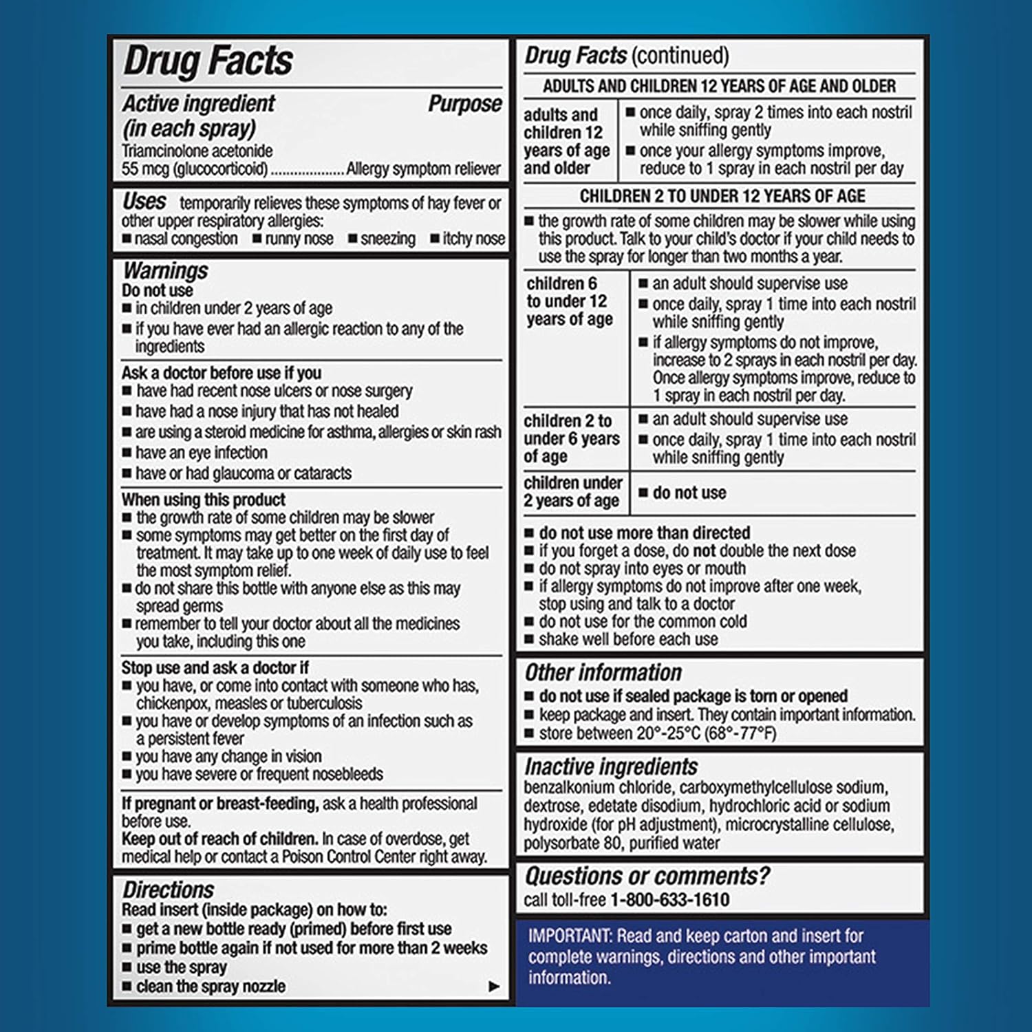Nasacort Allergy 24HR Nasal Spray for Adults, Non-Drowsy & Alcohol-Free, 120 Sprays, 0.57 fl. oz. 2pk: Health & Personal Care