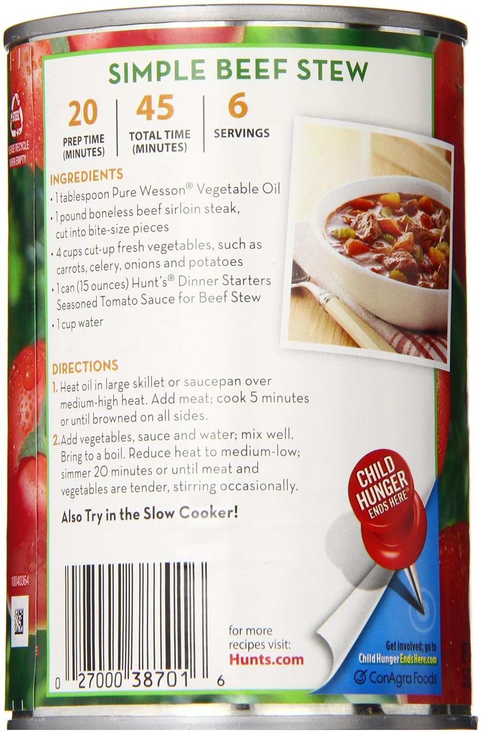 Hunt's Family favorite beef stew sauce (027000387016)