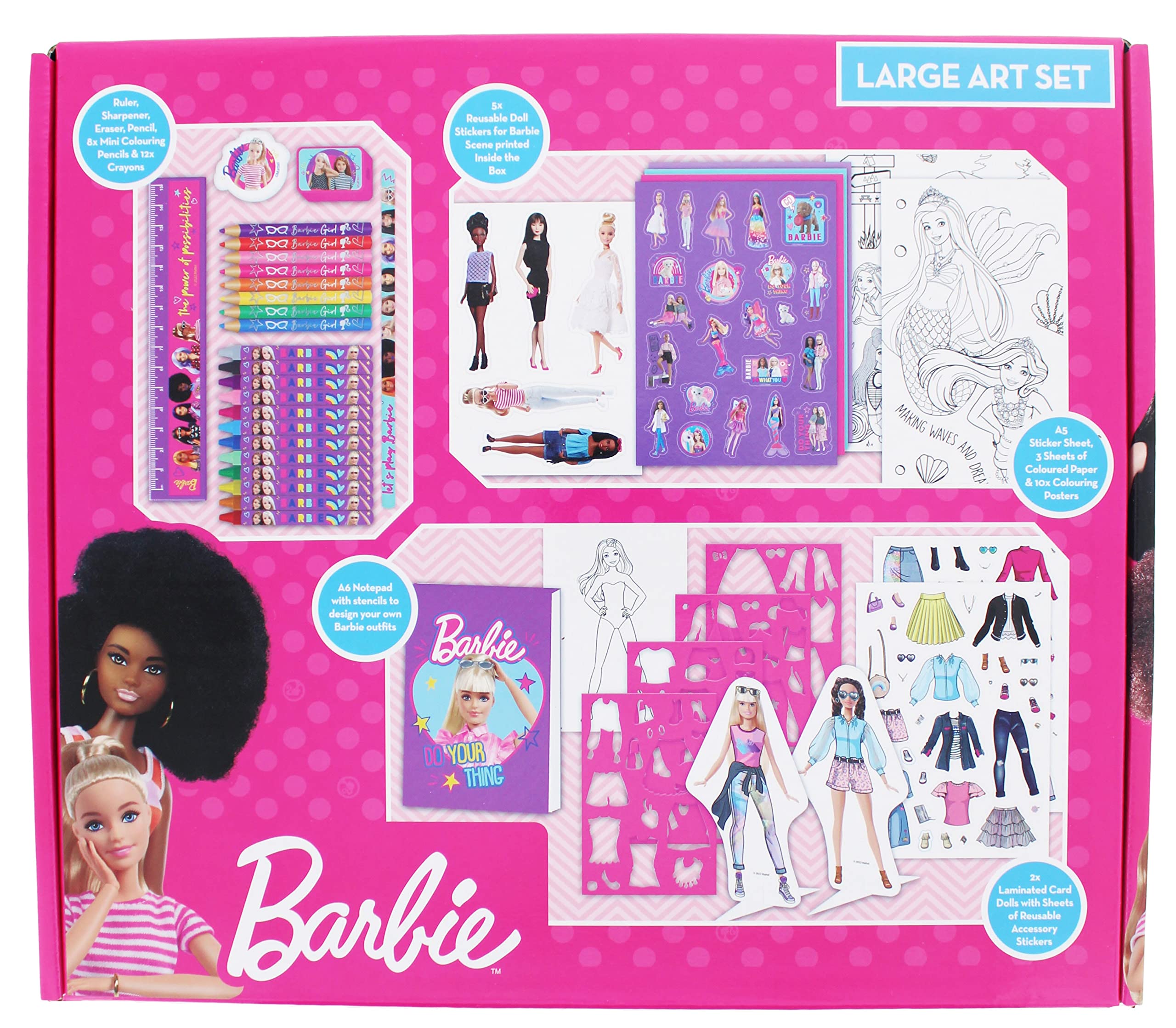 Barbie Large Art Set | Colouring & Craft Kit for Kids | Mega Art Set with Posters, Stickers, Crayons & Pencils | Barbie Colouring Set for Girls
