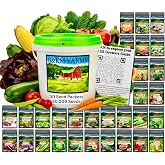 B&amp;KM Farms 30,000+ Non-GMO Heirloom Seeds, 30 Fruit &amp; Vegetable Varieties | Average 90%+ Germination, 5+ Year Shelf Life, Mylar Seed Packets, Reclosable Plastic Pail, 200+ Page Online Growing Guide