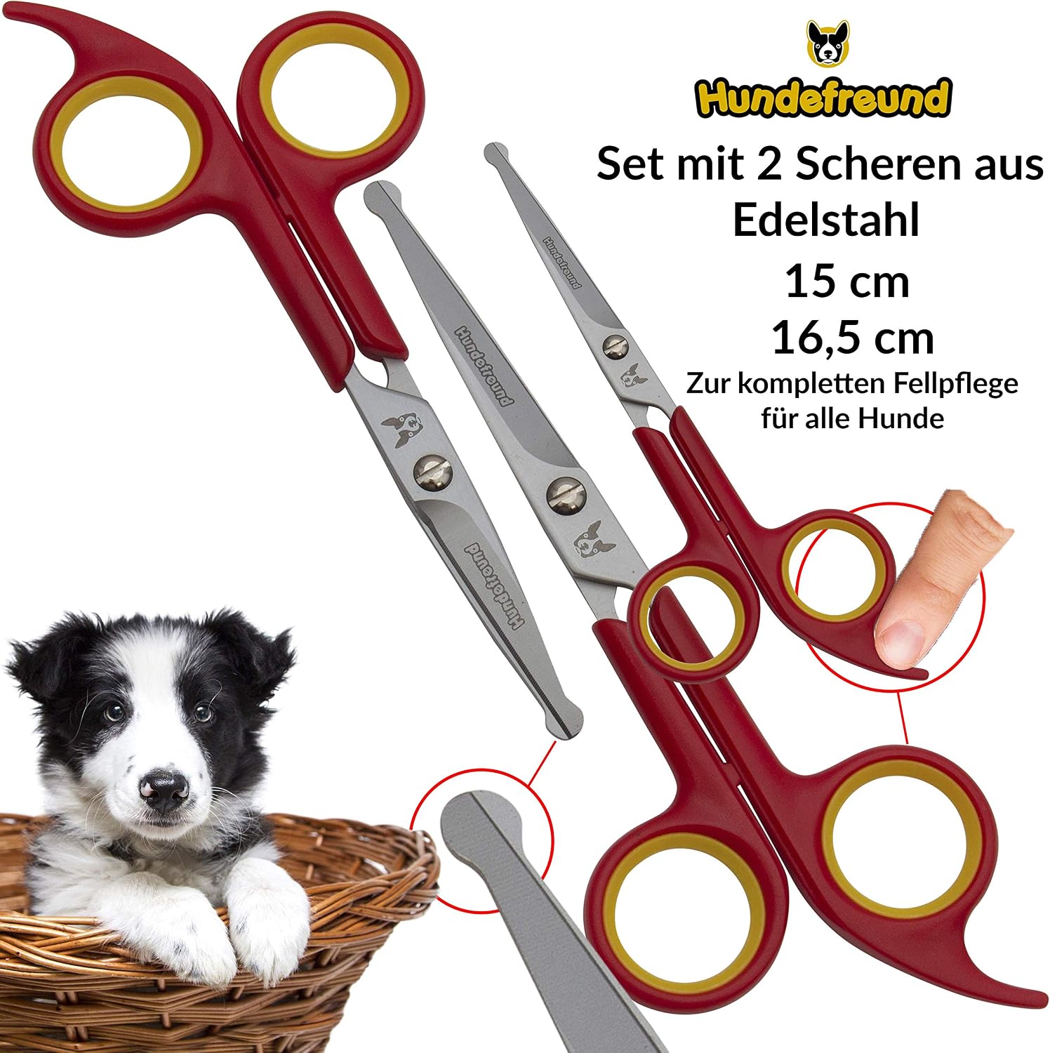 Hundefreund, set of 2 works of scissors for dog grooming fur scissors made of stainless steel with rounded tip - Image 3