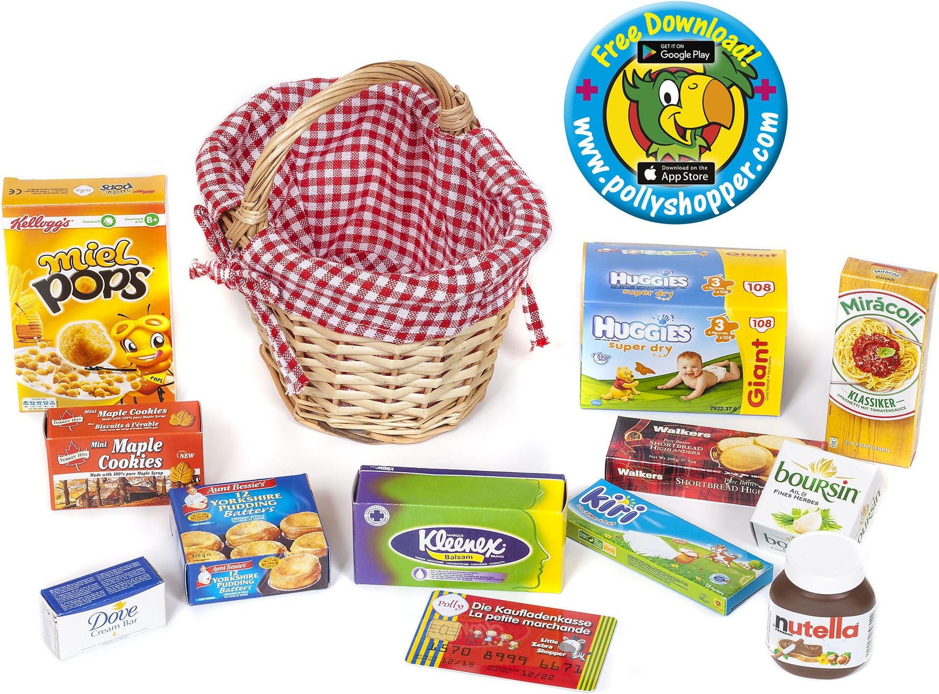 POLLY Toy lined grocery basket red for childrens play supermarket