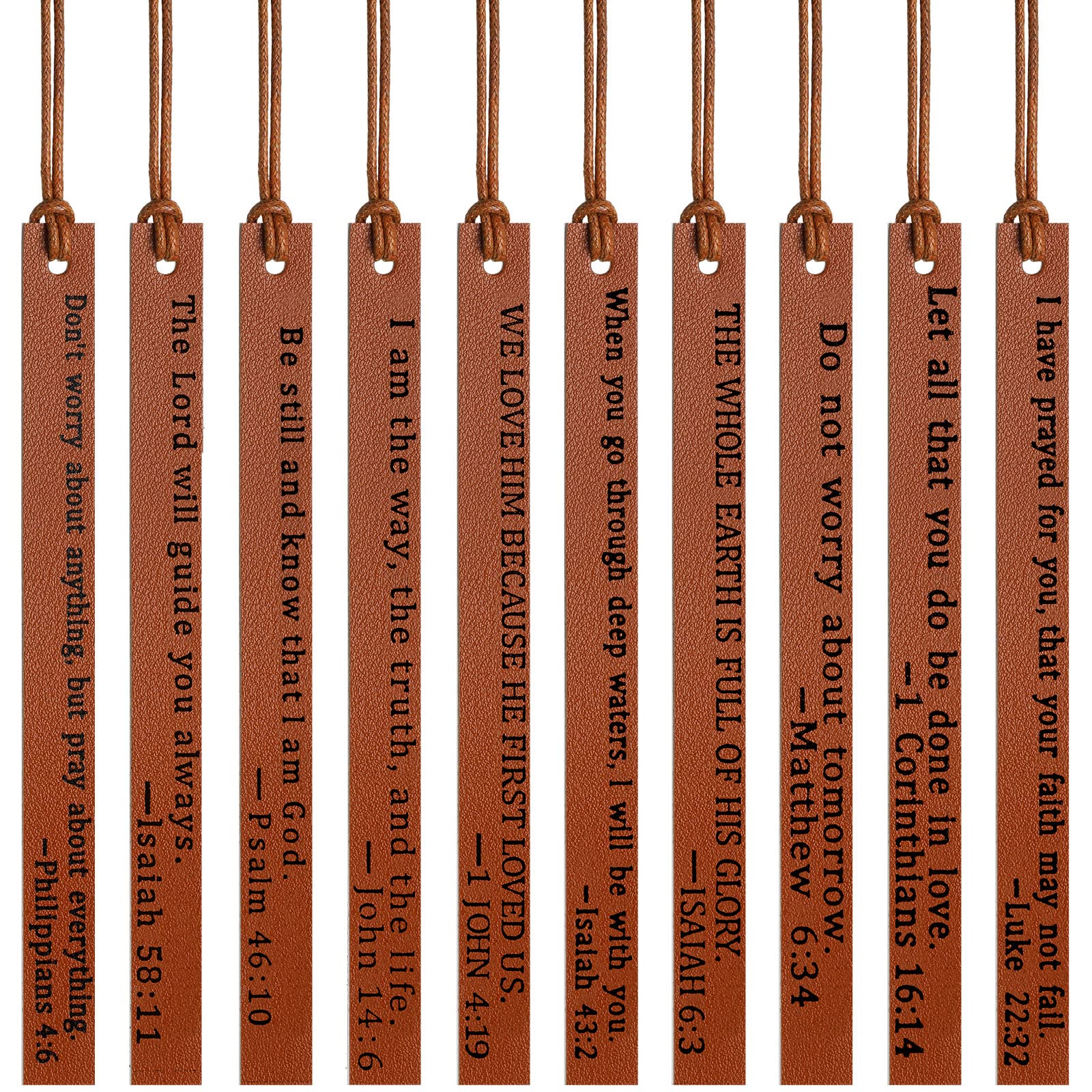 Photo 1 of 10 Pieces Christian Leather Bookmark Bible Bookmarks Fathers Day Church Gifts Handmade Genuine Leather Page Markers Bible Verses Bookmarks Christian Gift for Men Women (Elegant)
