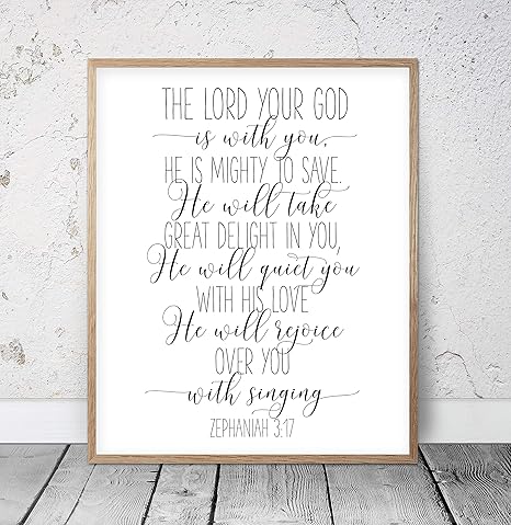 Bible Verse Wall Art The Lord Your God Is With You Zephaniah 3 17