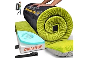 GAIALOOP 3 Inch Memory Foam Camping Mattress, Dual Layer Thick Sleeping Camp Pad for Car Tent Cot, Roll-Up Portable Glamping Floor Bed for Guests Sleepover