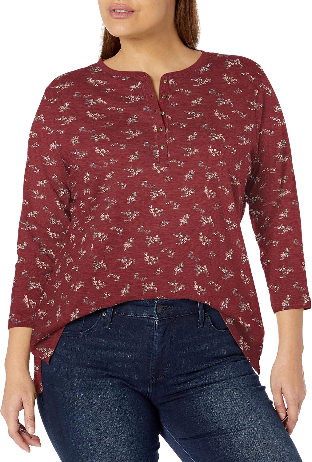 Chaps Women's Plus Size 3/4 Sleeve Crewneck Henley Shirt at Amazon