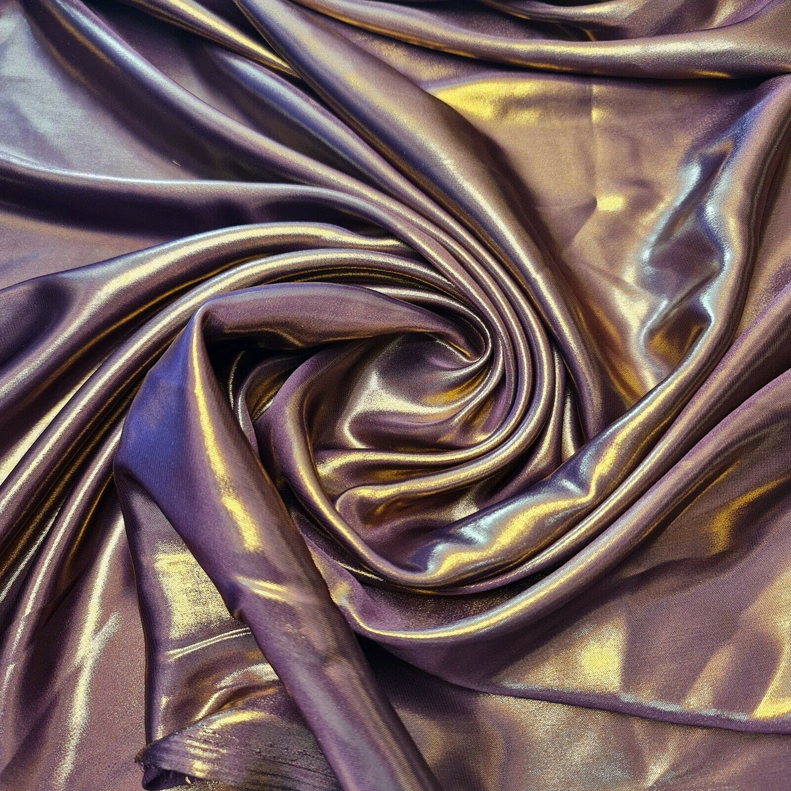 Lightweight Gold Shimmer Polyester Silk Charmeuse Silky Satin Finish, Dressmaking, Bridal, Prom, Décor - Craft Fabric Material 58" - 150 cm Wide Sold in Various Pre - Cut Lengths (C Purple)