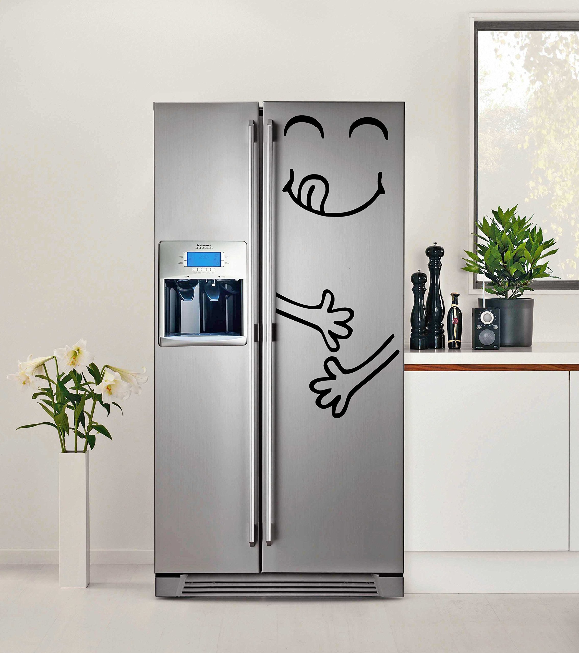 (21x40 cm) Vinyl Fridge Decal Cute Happy Yummy Face / Full Stomach Silhouette Art Decor Refrigerator Sticker / DIY Mural + Random Decal Gift!