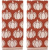 SKL Home Autumn/Fall/Thanksgiving Pumpkin Jacquard 100% Cotton 2pc Hand Towel Set, Reversible, Soft & Absorbent, Decorative for Bath/Kitchen/Bar & Gift, Spice