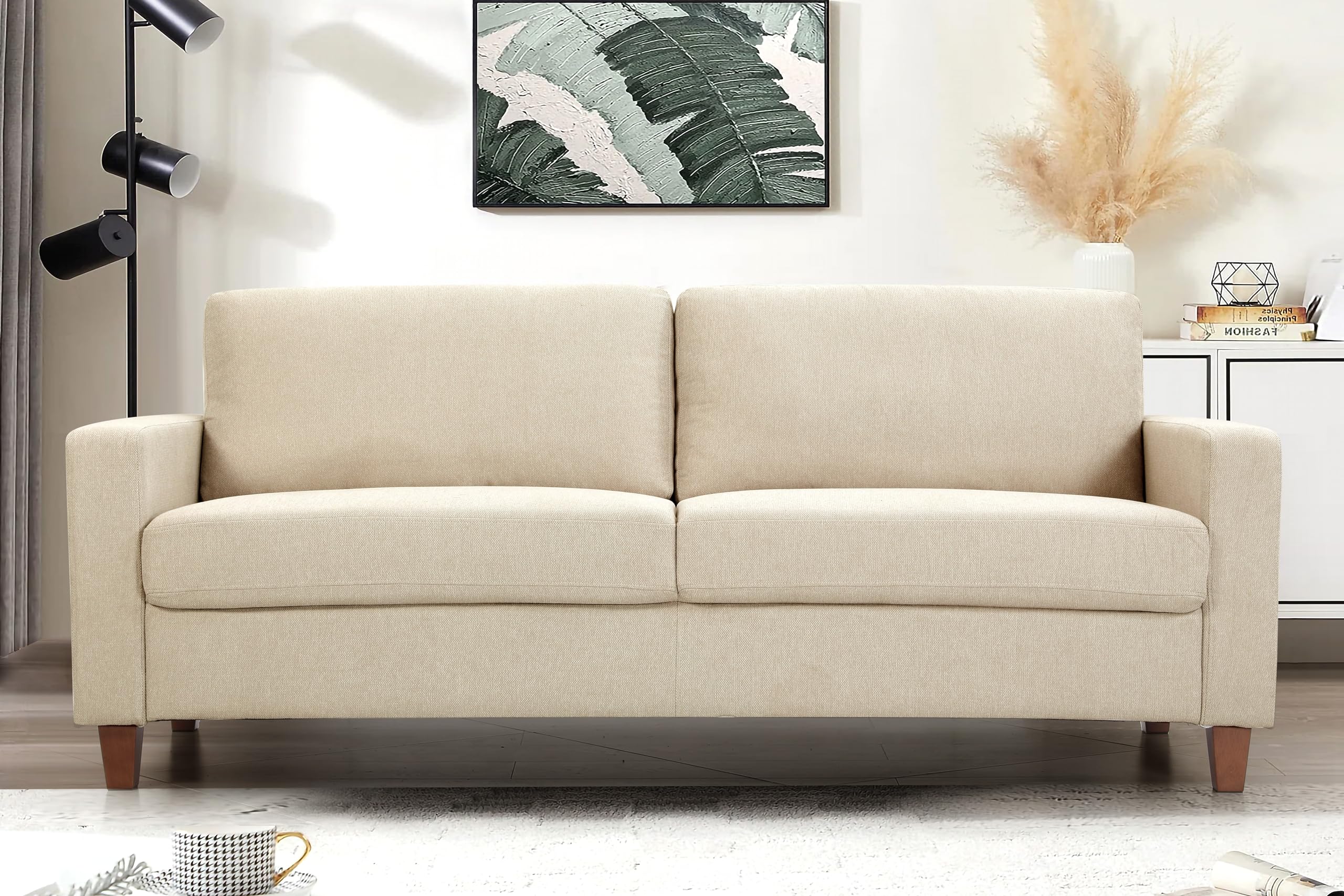 Photo 1 of *minor damged*Container Furniture Direct Miles Mid Century Modern Couch for Small Spaces, Living Rooms, Apartments, and Condos, 3 Seater Sofa with Reversible Back Pillows, 77" Wide, Beige