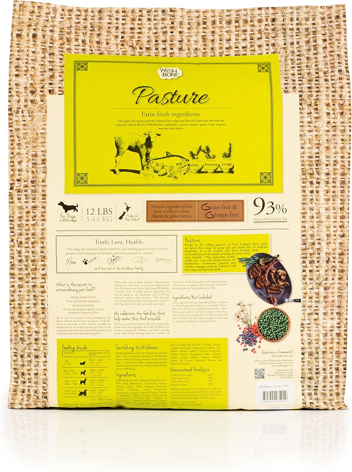 Wishbone Pasture Grain Free and Gluten Free Dry Dog Food, Made from New Zealand Lamb Dog Food, All Natural Dry Dog Food, Rich in Omega 3 and High Protein Dry Dog Food, 12 lbs