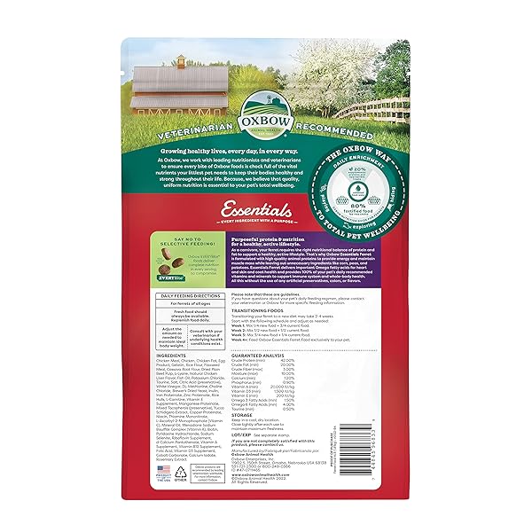 OXBOW ESSENTIALS FERRET FOOD, VITAMIN & MINERAL RICH FORMULA FOR FERRET, HIGH PROTEIN FOOD & HIGH FAT, SMALL ANIMAL PET PRODUCTS, OXBOW, MADE IN USA, 4 LB BAG