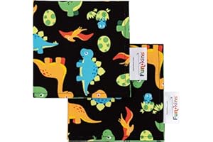 FUN KINS Funkins Reusable Cloth Napkins for Kids | 12”x12”, 2-Ply, Thick, Absorbent, Durable | Machine Washable | Name Tag | Soft Cotton Fabric | Set of 2 Napkins (Black Dinosaurs)
