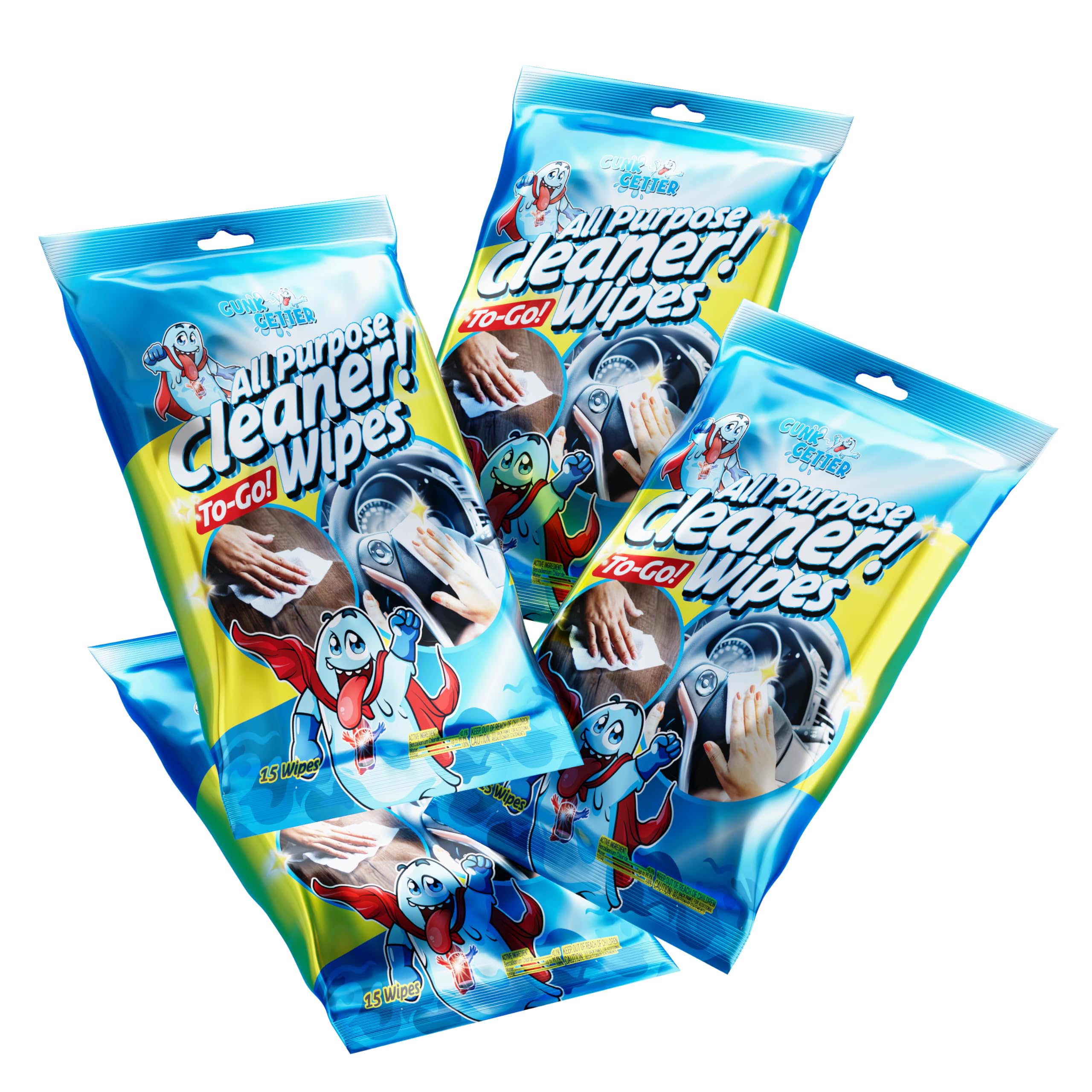 Gunk Getter - To-Go Wipes - All Purpose Cleaner - 15 Count (4 Pack)