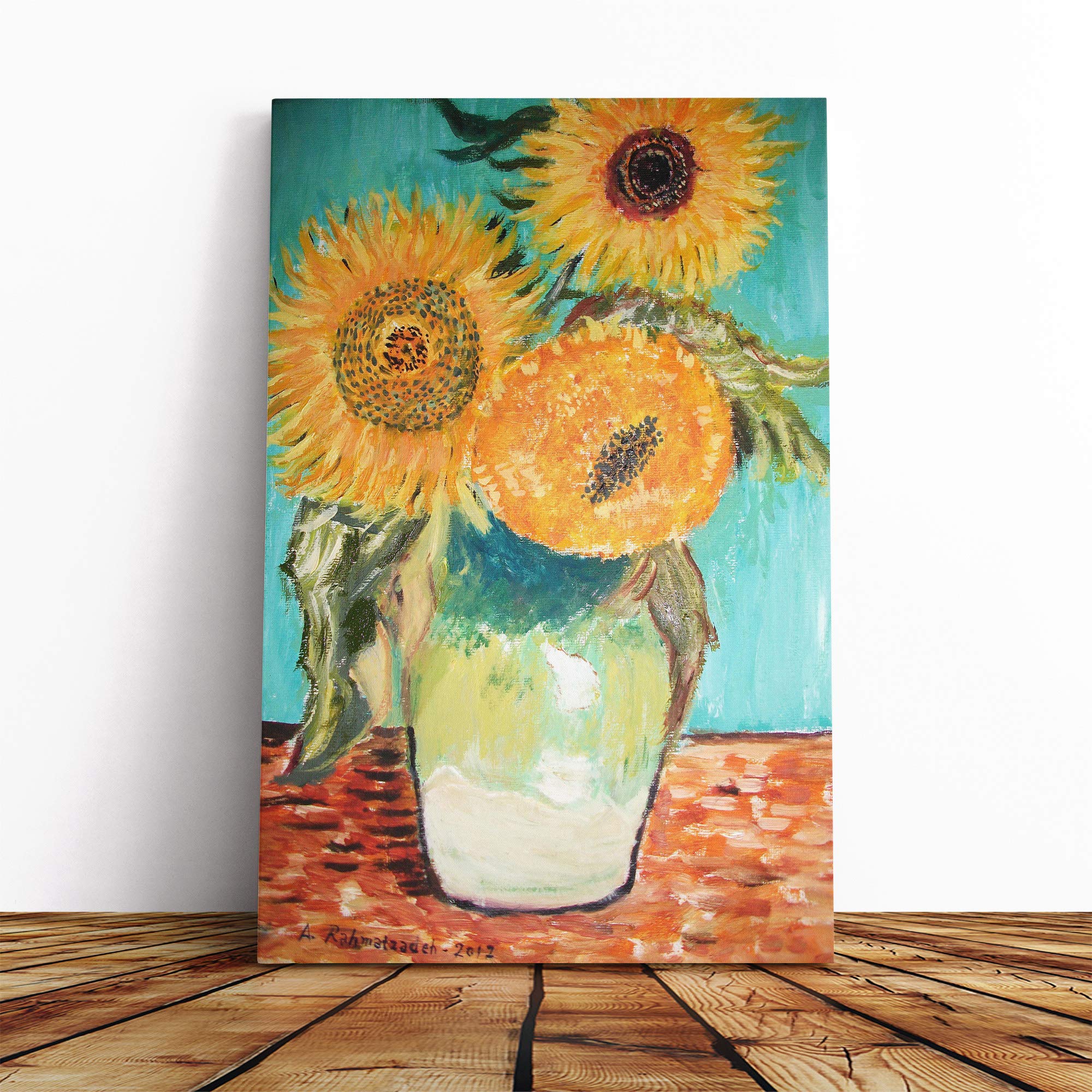 Vincent Van Gogh Sunflowers (2) Canvas Print | Gallery Wrapped 30mm Frame Wall Art | 20x14 inches | Ready to Hang | Modern Floral Picture | Living Room Bedroom Lounge Office