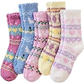 Eocom Womens Fuzzy Heart Socks Warm Fluffy Cozy Winter Slipper Thick Plush Fleece Crew Socks 5 Pairs