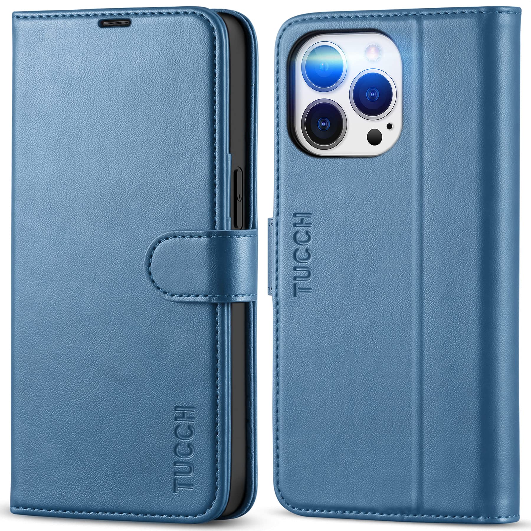 TUCCH Wallet Case for iPhone 13 Pro (6.1") 2021 5G, Magnetic PU Leather Case with [Shockproof TPU]RFID Credit Card Holder[Viewing Stand]Protective Flip Cover Compatible with iPhone 13 Pro, Lake Blue