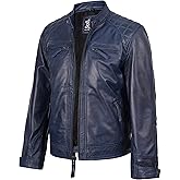 fjackets Real Lambskin Mens Leather Jackets - Quilted Cafe Racer Zip Up Moto Style Leather Jacket Men